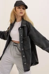 Çift Cepli Yıkamalı Oversize Denim Ceket