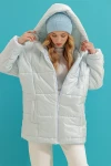 Kapüşonlu Fleto Cepli Puffer Fashion Oversize Şişme Mont