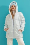 Kapüşonlu Fleto Cepli Puffer Fashion Oversize Şişme Mont