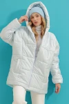 Kapüşonlu Fleto Cepli Puffer Fashion Oversize Şişme Mont