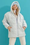 Kapüşonlu Fleto Cepli Puffer Fashion Oversize Şişme Mont