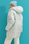 Kapüşonlu Fleto Cepli Puffer Fashion Oversize Şişme Mont