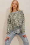 Bisiklet Yaka Crop Triko Sweatshirt