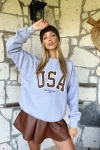 Bisiklet Yaka İçi Şardonlu Oversize Sweatshirt