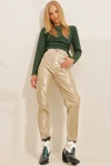 Gold Sıvama Mom Jeans Pantolon