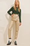 Gold Sıvama Mom Jeans Pantolon