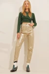 Gold Sıvama Mom Jeans Pantolon