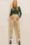 Gold Sıvama Mom Jeans Pantolon