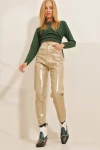 Gold Sıvama Mom Jeans Pantolon