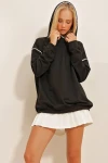 Kapüşonlu Çoban Dikişli Oversize Sweatshirt