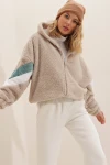 Hooded Zipper Sleeves Color Block Oversized Plush Sweatshirt