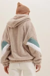 Hooded Zipper Sleeves Color Block Oversized Plush Sweatshirt