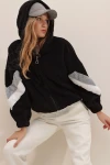 Kapüşonlu Fermuarlı Kolları Renk Bloklu Oversize Peluş Sweatshirt