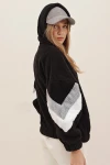 Hooded Zipper Sleeves Color Block Oversized Plush Sweatshirt