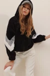 Kapüşonlu Fermuarlı Kolları Renk Bloklu Oversize Peluş Sweatshirt