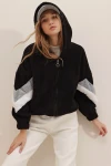 Kapüşonlu Fermuarlı Kolları Renk Bloklu Oversize Peluş Sweatshirt