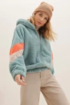 Hooded Zipper Sleeves Color Block Oversized Plush Sweatshirt