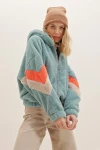 Hooded Zipper Sleeves Color Block Oversized Plush Sweatshirt