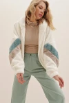 Hooded Zipper Sleeves Color Block Oversized Plush Sweatshirt