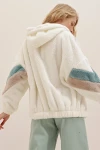 Hooded Zipper Sleeves Color Block Oversized Plush Sweatshirt