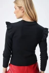 Ruffle Shoulders Half Fisherman Sweater